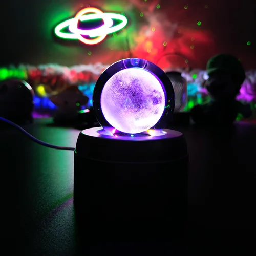 گوی شیشه ای چراغدار RGB پایه چرخشی طرحدار