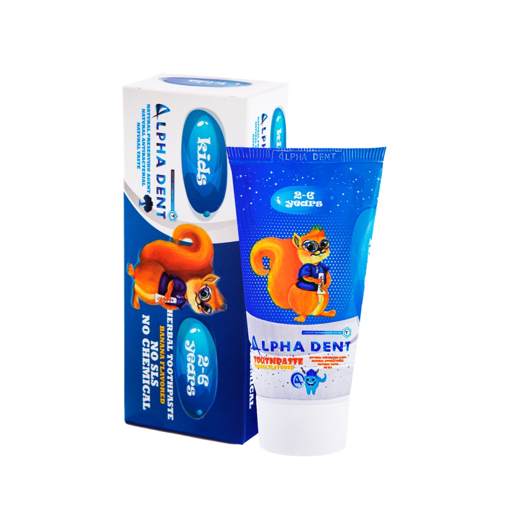 خمیردندان  99 درصد طبیعی آلفادنت مدل KIDS SQUIRREL مخصوص کودکان با طعم موز