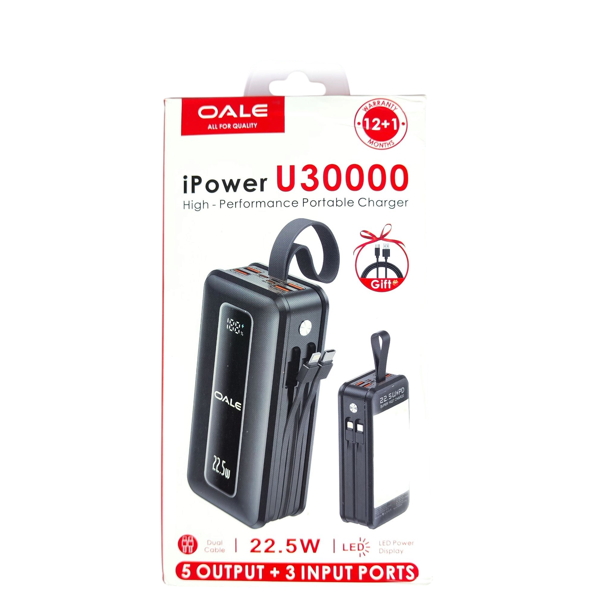 پاور بانک ۳۰ هزار میلی آمپر OALE مدل U30000